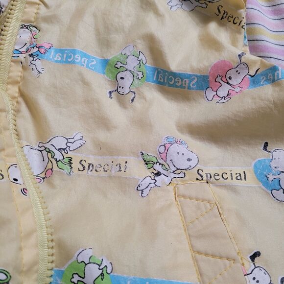 Vintage Snoopy Kids Hooded Reversible Vest Yellow 7/8 Full Zip RARE - Picture 6 of 9